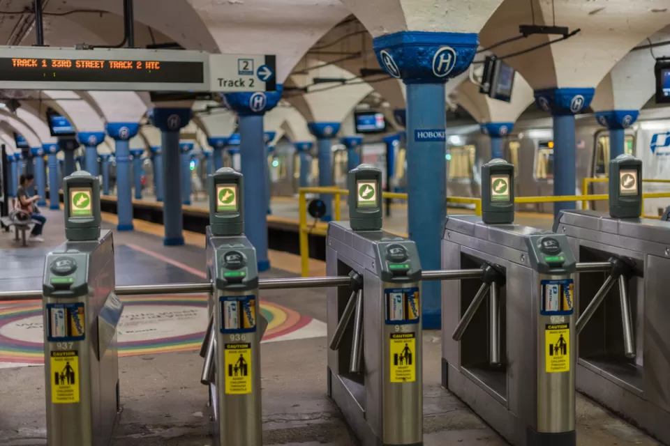 Entry turnstiles to the New York New Jersey PATH Tubes in Hoboken